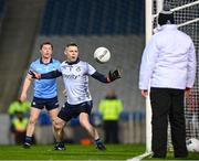 15 March 2025; Dublin goalkeeper Stephen Cluxton is beaten for Galway's first goal during the Allianz Football League Division 1 match between Dublin and Galway at Croke Park in Dublin. Photo by Piaras Ó Mídheach/Sportsfile