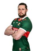 27 March 2024; Pádraig O'Hora poses for a portrait during a Mayo football squad portrait session at Connacht GAA Centre of Excellence in Bekan, Mayo. Photo by Piaras Ó Mídheach/Sportsfile