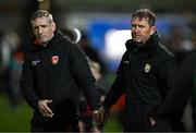 15 March 2025; Kerry manager Jack O'Connor, right, and Armagh manager Kieran McGeeney after the Allianz Football League Division 1 match between Kerry and Armagh at Austin Stack Park in Tralee, Kerry. Photo by Brendan Moran/Sportsfile