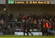 15 March 2025; Armagh manager Kieran McGeeney, left, selectors Ciaran McKeever and Kieran Donaghy walk to the dressingrooms at halftime in the Allianz Football League Division 1 match between Kerry and Armagh at Austin Stack Park in Tralee, Kerry. Photo by Brendan Moran/Sportsfile