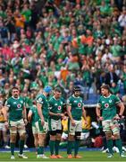 15 March 2025; Ireland forwards, from left, Jack Conan, Tadhg Beirne, Peter O’Mahony, Caelan Doris and Joe McCarthy during the Guinness Six Nations Rugby Championship match between Italy and Ireland at the Stadio Olimpico in Rome, Italy. Photo by Ramsey Cardy/Sportsfile