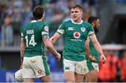15 March 2025; Garry Ringrose, right, and Mack Hansen of Ireland after the Guinness Six Nations Rugby Championship match between Italy and Ireland at the Stadio Olimpico in Rome, Italy. Photo by Ramsey Cardy/Sportsfile