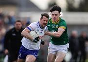 16 March 2025; Ryan Wylie of Monaghan of Monaghan in action against Eoin Harkin of Meath during the Allianz Football League Division 2 match between Meath and Monaghan at Páirc Tailteann in Navan, Meath. Photo by Thomas Flinkow/Sportsfile