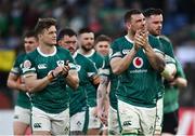 15 March 2025; Ireland players Josh van der Flier, left, and Tadhg Beirne after the Guinness Six Nations Rugby Championship match between Italy and Ireland at the Stadio Olimpico in Rome, Italy. Photo by Seb Daly/Sportsfile