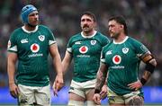 15 March 2025; Jack Conan of Ireland, centre, with teammates Tadhg Beirne, left, and Andrew Porter during the Guinness Six Nations Rugby Championship match between Italy and Ireland at the Stadio Olimpico in Rome, Italy. Photo by Seb Daly/Sportsfile