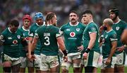 15 March 2025; Ireland players, from left, Andrew Porter, Josh van der Flier, Tadhg Beirne, Finlay Bealham, 3, Jack Conan, Dan Sheehan, Jamison Gibson-Park and James Ryan during the Guinness Six Nations Rugby Championship match between Italy and Ireland at the Stadio Olimpico in Rome, Italy. Photo by Seb Daly/Sportsfile
