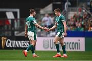 15 March 2025; Ireland players Jack Crowley, left, and Garry Ringrose during the Guinness Six Nations Rugby Championship match between Italy and Ireland at the Stadio Olimpico in Rome, Italy. Photo by Seb Daly/Sportsfile