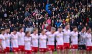 16 March 2025; Supporters and the Tyrone team stand for Amhrán na bhFiann before the Allianz Football League Division 1 match between Donegal and Tyrone at O’Donnell Park in Letterkenny, Donegal. Photo by Piaras Ó Mídheach/Sportsfile