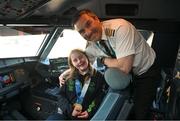 16 March 2025; Captain Ray Kelly and Maire Connelly of Team Ireland, a member of Kilternan Karvers, Clanbridge, Galway, on arrival at Dublin airport after competing in the Turin 2025 Special Olympics World Winter Games in Italy. Photo by Ray McManus/Sportsfile