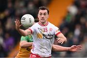 16 March 2025; Darragh Canavan of Tyrone in action against Odhran McFadden Ferry of Donegal during the Allianz Football League Division 1 match between Donegal and Tyrone at O’Donnell Park in Letterkenny, Donegal. Photo by Piaras Ó Mídheach/Sportsfile