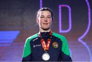 16 March 2025; Lisa O’Rourke of Ireland with her silver medal after her Elite Women 66-70kg light middleweight final bout during the 2025 IBA Women's World Boxing Championships finals at the Cair Sports Center in Niš, Serbia. Photo by Nikola Krstic/Sportsfile