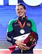 16 March 2025; Aoife O’Rourke of Ireland with her silver medal after her 70-75kg Elite Women middleweight final bout during the 2025 IBA Women's World Boxing Championships finals at the Cair Sports Center in Niš, Serbia. Photo by Nikola Krstic/Sportsfile