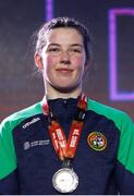 16 March 2025; Lisa O’Rourke of Ireland with her silver medal after her Elite Women 66-70kg light middleweight final bout during the 2025 IBA Women's World Boxing Championships finals at the Cair Sports Center in Niš, Serbia. Photo by Nikola Krstic/Sportsfile