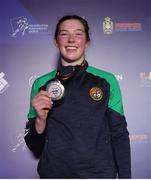16 March 2025; Lisa O’Rourke of Ireland with her silver medal after her Elite Women 66-70kg light middleweight final bout during the 2025 IBA Women's World Boxing Championships finals at the Cair Sports Center in Niš, Serbia. Photo by Nikola Krstic/Sportsfile