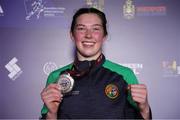 16 March 2025; Lisa O’Rourke of Ireland with her silver medal after her Elite Women 66-70kg light middleweight final bout during the 2025 IBA Women's World Boxing Championships finals at the Cair Sports Center in Niš, Serbia. Photo by Nikola Krstic/Sportsfile
