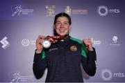 16 March 2025; Aoife O’Rourke of Ireland with her silver medal after her 70-75kg Elite Women middleweight final bout during the 2025 IBA Women's World Boxing Championships finals at the Cair Sports Center in Niš, Serbia. Photo by Nikola Krstic/Sportsfile