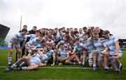 17 March 2025; Blackrock College players celebrate with the cup after the Bank of Ireland Leinster Rugby Boys Schools Senior Cup final match between Blackrock College and Terenure College at Tallaght Stadium in Dublin. Photo by Ben McShane/Sportsfile