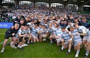 17 March 2025; Blackrock College players celebrate with the cup after the Bank of Ireland Leinster Rugby Boys Schools Senior Cup final match between Blackrock College and Terenure College at Tallaght Stadium in Dublin. Photo by Ben McShane/Sportsfile
