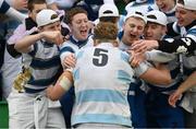 17 March 2025; Blackrock College supporters celebrate with Artur Smykovskiy of Blackrock College, 5, after the Bank of Ireland Leinster Rugby Boys Schools Senior Cup final match between Blackrock College and Terenure College at Tallaght Stadium in Dublin. Photo by Giselle O'Donoghue/Sportsfile