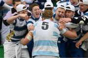 17 March 2025; Blackrock College supporters celebrate with Artur Smykovskiy of Blackrock College, 5, after the Bank of Ireland Leinster Rugby Boys Schools Senior Cup final match between Blackrock College and Terenure College at Tallaght Stadium in Dublin. Photo by Giselle O'Donoghue/Sportsfile