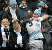 17 March 2025; Artur Smykovskiy of Blackrock College celebrates with his family after the Bank of Ireland Leinster Rugby Boys Schools Senior Cup final match between Blackrock College and Terenure College at Tallaght Stadium in Dublin. Photo by Giselle O'Donoghue/Sportsfile