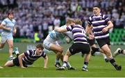17 March 2025; Albert Lindner of Blackrock College is tackled by Benny Dohnal of Terenure College during the Bank of Ireland Leinster Rugby Boys Schools Senior Cup final match between Blackrock College and Terenure College at Tallaght Stadium in Dublin. Photo by Giselle O'Donoghue/Sportsfile