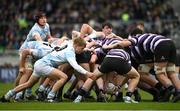 17 March 2025; Albert Lindner of Blackrock College taps the ankle of Jamie Coleman of Terenure College during the Bank of Ireland Leinster Rugby Boys Schools Senior Cup final match between Blackrock College and Terenure College at Tallaght Stadium in Dublin.