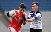17 March 2025; Jake Mullin of St Colman's College in action against Dara Doherty of St Patrick's Maghera during the Masita GAA Football Post Primary Schools Hogan Cup final match between St Colman's Claremorris of Mayo and St Patrick's Maghera of Derry at Croke Park in Dublin. Photo by Piaras Ó Mídheach/Sportsfile