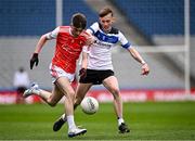 17 March 2025; Jake Mullin of St Colman's College in action against Dara Doherty of St Patrick's Maghera during the Masita GAA Football Post Primary Schools Hogan Cup final match between St Colman's Claremorris of Mayo and St Patrick's Maghera of Derry at Croke Park in Dublin. Photo by Piaras Ó Mídheach/Sportsfile