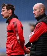 17 March 2025; St Colman's Claremorris joint-managers Eoghan Collins, left, and Enda Campbell during the Masita GAA Football Post Primary Schools Hogan Cup final match between St Colman's Claremorris of Mayo and St Patrick's Maghera of Derry at Croke Park in Dublin. Photo by Piaras Ó Mídheach/Sportsfile
