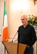 15 March 2025; Mick McCarthy of the Republic of Ireland squad from the Italia 1990 FIFA World Cup during a visit to Áras an Uachtaráin in Dublin, hosted by President of Ireland Michael D Higgins. Photo by Stephen McCarthy/Sportsfile