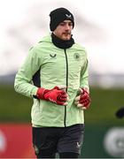 18 March 2025; Goalkeeper Mark Travers during a Republic of Ireland training session at the FAI National Training Centre in Abbotstown, Dublin. Photo by Ben McShane/Sportsfile