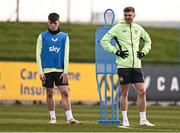 18 March 2025; Jack Taylor, right, and Andy Moran during a Republic of Ireland training session at the FAI National Training Centre in Abbotstown, Dublin. Photo by Ben McShane/Sportsfile