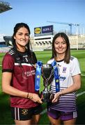 18 March 2025; At the Lidl All-Ireland Senior Post Primary Schools Finals captains day at Croke Park in Dublin are, from left, Ellie Brady of Loreto, Cavan; and Leah Carey of Skibbereen Community School, Skibbereen, Cork, ahead of the Senior A Final between Loreto, Cavan, and Skibbereen Community School, Skibbereen, Cork. Photo by Ramsey Cardy/Sportsfile