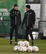 18 March 2025; Assistant head coach John O'Shea, left, and assistant coach Paddy McCarthy during a Republic of Ireland training session at the FAI National Training Centre in Abbotstown, Dublin. Photo by Ben McShane/Sportsfile