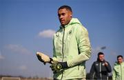 18 March 2025; Goalkeeper Gavin Bazunu after a Republic of Ireland training session at the FAI National Training Centre in Abbotstown, Dublin. Photo by Ben McShane/Sportsfile