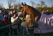 18 March 2025; Inothewayurthinkin with supporters during homecoming celebrations for Cheltenham Gold Cup winner Inothewayurthinkin at Skryne Gaelic Football Club in Tara, Meath. Photo by Ben McShane/Sportsfile