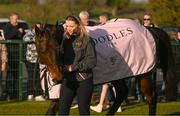 18 March 2025; Inothewayurthinkin, with groom Caoimhe O'Brien, during homecoming celebrations for Cheltenham Gold Cup winner Inothewayurthinkin at Skryne Gaelic Football Club in Tara, Meath. Photo by Ben McShane/Sportsfile