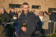 18 March 2025; Jockey Mark Walsh is greeted by supporters during homecoming celebrations for Cheltenham Gold Cup winner Inothewayurthinkin at Skryne Gaelic Football Club in Tara, Meath. Photo by Ben McShane/Sportsfile