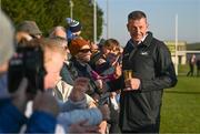 18 March 2025; Trainer Gavin Cromwell with supporters during homecoming celebrations for Cheltenham Gold Cup winner Inothewayurthinkin at Skryne Gaelic Football Club in Tara, Meath. Photo by Ben McShane/Sportsfile