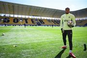 19 March 2025; Goalkeeper Gavin Bazunu during a Republic of Ireland training session at Hristo Botev Stadium in Plovdiv, Bulgaria. Photo by Stephen McCarthy/Sportsfile