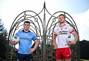 19 March 2025; Dublin footballer Greg McEneaney, left, and Tyrone footballer Brian Kennedy, pictured before a media conference at the Carrickdale Hotel in Dundalk, Louth ahead of the upcoming Allianz Football League Division 1 match between Tyrone and Dublin on Sunday, March 23rd at O'Neills Healy Park in Omagh, Tyrone. Photo by Sam Barnes/Sportsfile