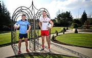 19 March 2025; Dublin footballer Greg McEneaney, left, and Tyrone footballer Brian Kennedy, pictured before a media conference at the Carrickdale Hotel in Dundalk, Louth ahead of the upcoming Allianz Football League Division 1 match between Tyrone and Dublin on Sunday, March 23rd at O'Neills Healy Park in Omagh, Tyrone. Photo by Sam Barnes/Sportsfile