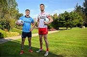 19 March 2025; Dublin footballer Greg McEneaney, left, and Tyrone footballer Brian Kennedy, pictured before a media conference at the Carrickdale Hotel in Dundalk, Louth ahead of the upcoming Allianz Football League Division 1 match between Tyrone and Dublin on Sunday, March 23rd at O'Neills Healy Park in Omagh, Tyrone. Photo by Sam Barnes/Sportsfile