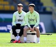 19 March 2025; Andy Moran and Rocco Vata, left, during a Republic of Ireland training session at Hristo Botev Stadium in Plovdiv, Bulgaria. Photo by Stephen McCarthy/Sportsfile