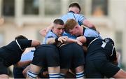 19 March 2025; St Michael's College captain Herbie Boyle in a scrum during the Bank of Ireland Leinster Rugby Boys Schools Junior Cup final match between St Michael’s College and St Vincent's Castleknock College at Energia Park in Dublin. Photo by Shauna Clinton/Sportsfile