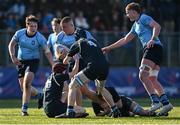 19 March 2025; Herbie Boyle of St Michael's College is tackled by Sam Flavin of St Vincent's Castleknock College during the Bank of Ireland Leinster Rugby Boys Schools Junior Cup final match between St Michael’s College and St Vincent's Castleknock College at Energia Park in Dublin. Photo by Shauna Clinton/Sportsfile