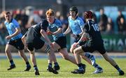 19 March 2025; Harry McCafferty of St Michael's College in action against Hugh Hanley of St Vincent's Castleknock College during the Bank of Ireland Leinster Rugby Boys Schools Junior Cup final match between St Michael’s College and St Vincent's Castleknock College at Energia Park in Dublin. Photo by Shauna Clinton/Sportsfile