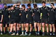 19 March 2025; St Vincent's Castleknock College players dejected after their side's defeat in the Bank of Ireland Leinster Rugby Boys Schools Junior Cup final match between St Michael’s College and St Vincent's Castleknock College at Energia Park in Dublin. Photo by Shauna Clinton/Sportsfile