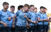 19 March 2025; Harry McCafferty of St Michael's College collects his medal after his side's victory the Bank of Ireland Leinster Rugby Boys Schools Junior Cup final match between St Michael’s College and St Vincent's Castleknock College at Energia Park in Dublin. Photo by Shauna Clinton/Sportsfile